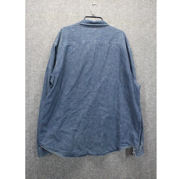 Eddie Bauer Elkhorn Shirt Men’s 2XL Blue Denim Shacket Button Up Flannel Lined - Picture 2 of 7